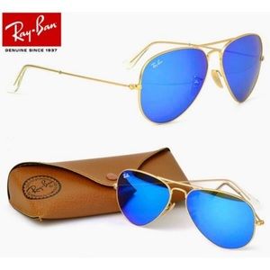 Ray-Ban RB3025 Blue Flash Lenses w/ Gold Frame